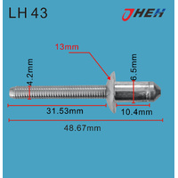 LH43 Auto Blind Rivets 10 Pcs in 1 Pack Fits Land Rover Models